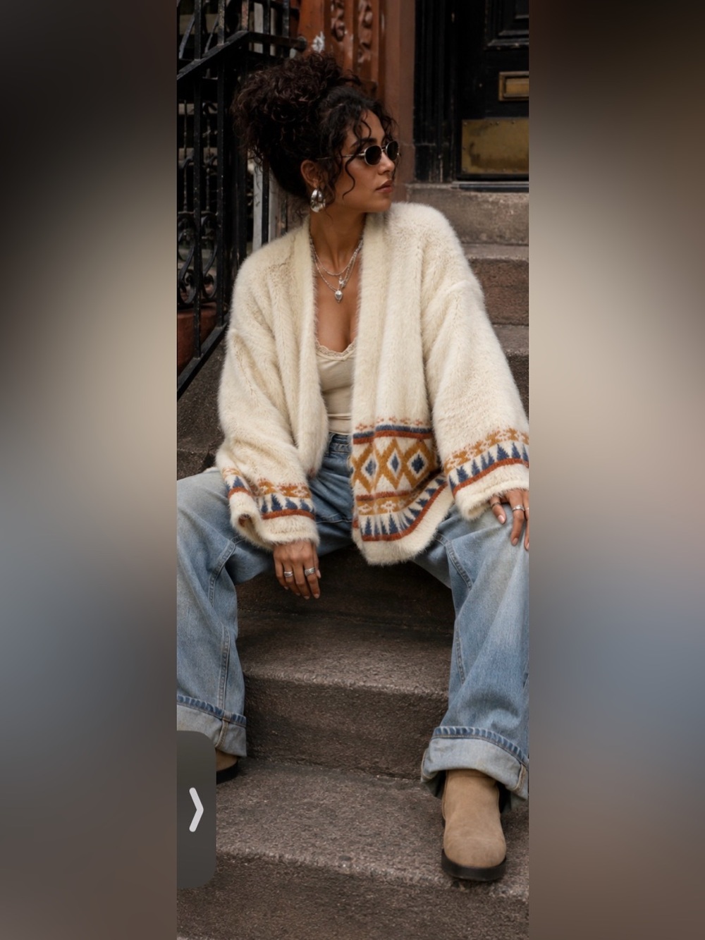 A.N.A. Southwestern Fuzzy Cardigan Oversized Western Cozy Knit M